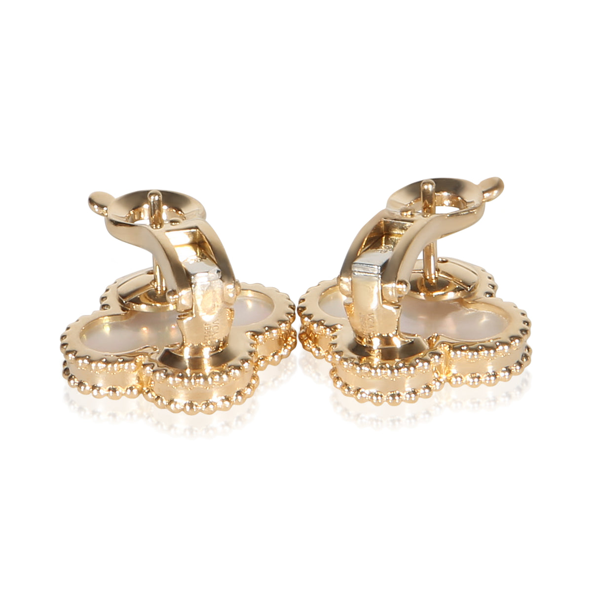 Van Cleef & Arpels Yellow Gold Mother Of Pearl Vintage Alhambra Earrings 6
