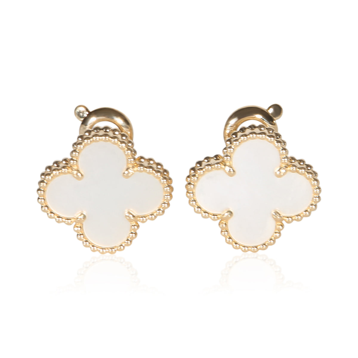 Van Cleef & Arpels Yellow Gold Mother Of Pearl Vintage Alhambra Earrings fv