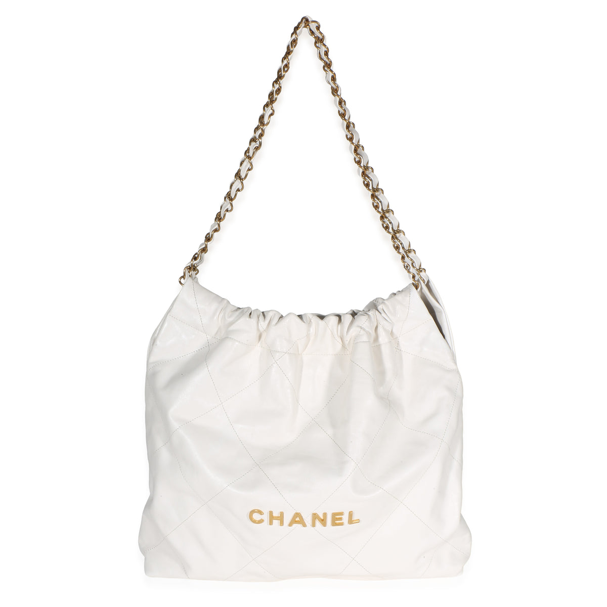 Chanel White Quilted Shiny Calfskin Medium  22 Hobo Handbag id