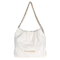 Chanel White Quilted Shiny Calfskin Medium  22 Hobo Handbag id