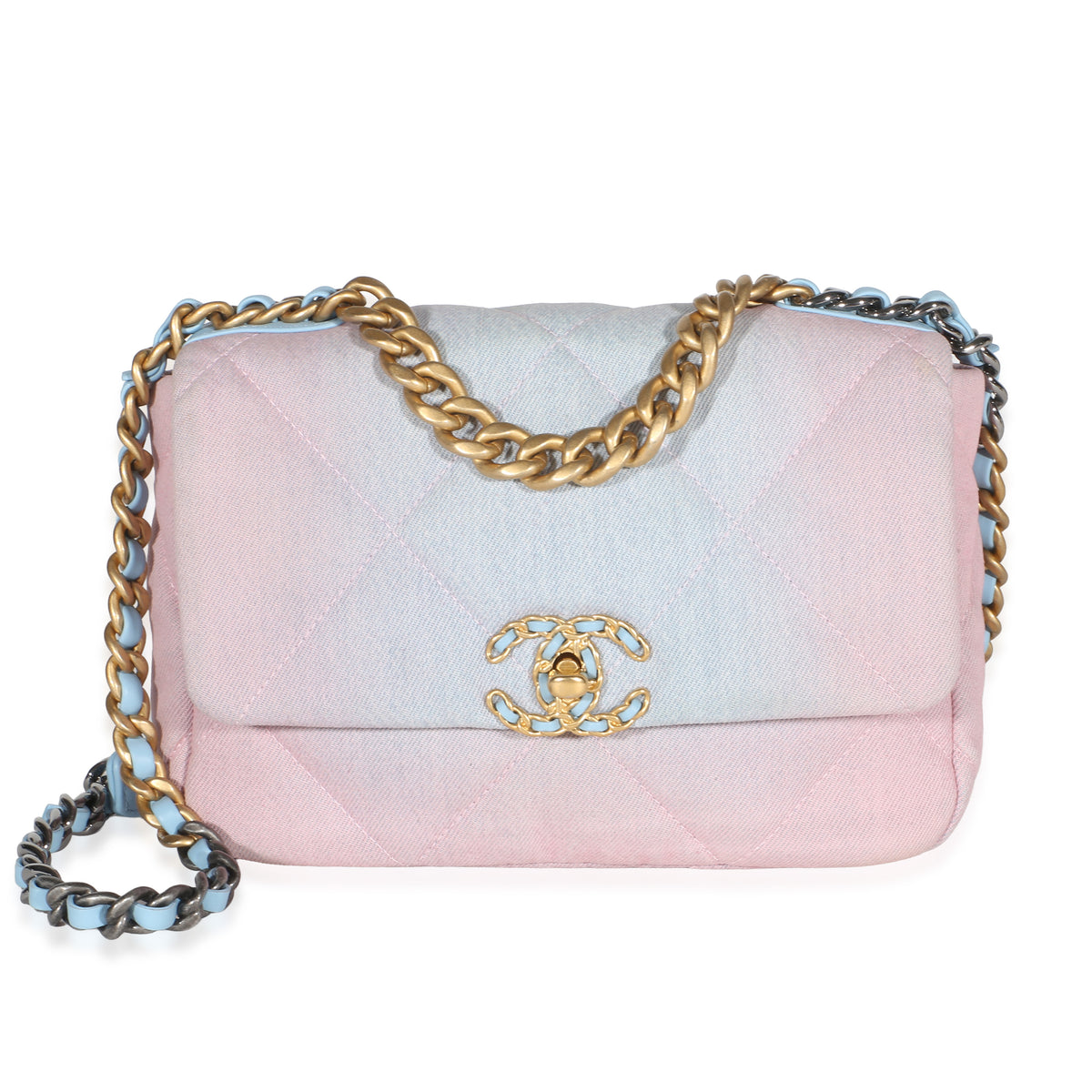 Chanel Blue Pink Ombre Quilted Denim Medium  19 Bag Handbag id