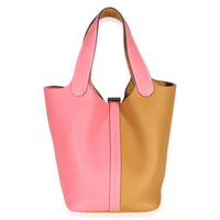Hermès Rose Azalee Sesame Clemence Casaque Picotin Lock 18 PHW Handbag 3
