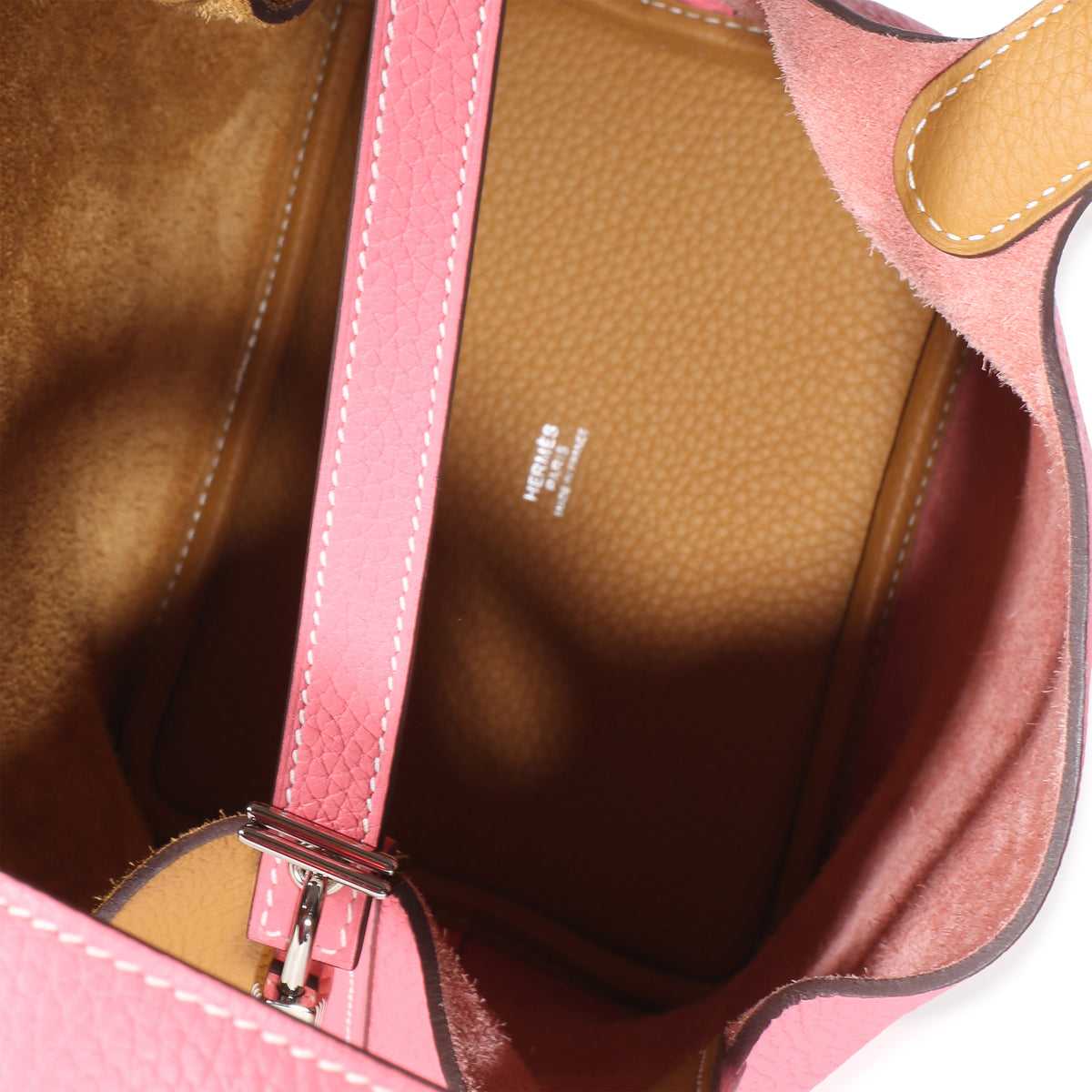 Hermès Rose Azalee Sesame Clemence Casaque Picotin Lock 18 PHW Handbag 8