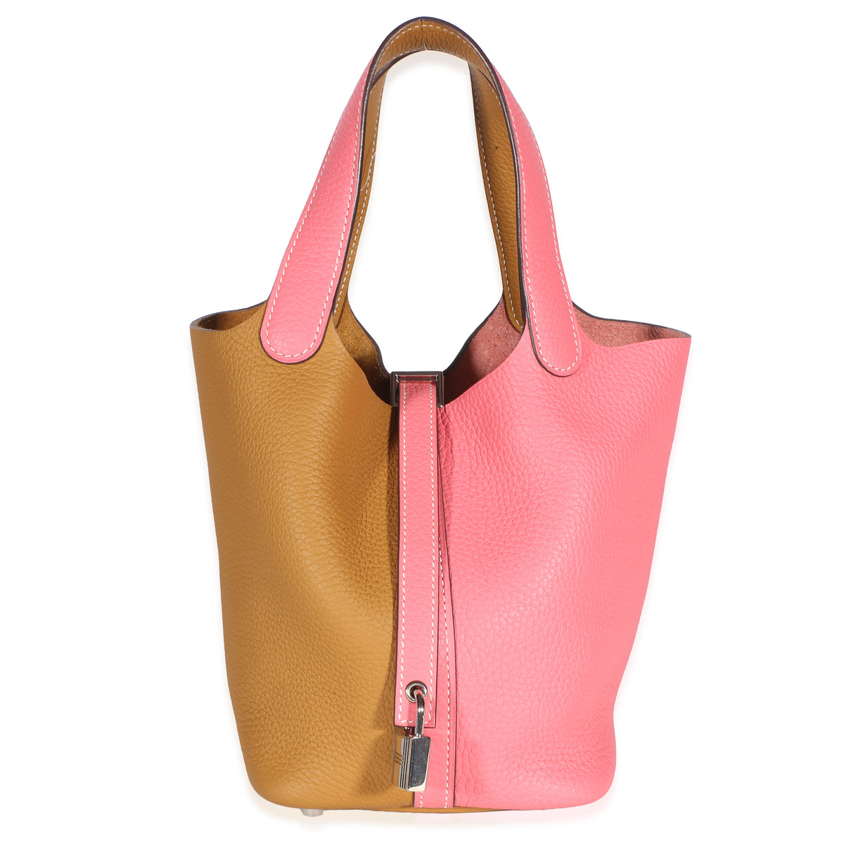 Hermès Rose Azalee Sesame Clemence Casaque Picotin Lock 18 PHW Handbag id