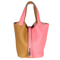 Hermès Rose Azalee Sesame Clemence Casaque Picotin Lock 18 PHW Handbag id