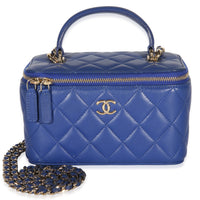 Chanel Blue Quilted Lambskin Top Handle Small Vanity With Chain Handbag id