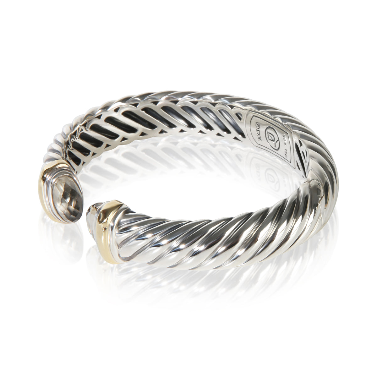 David Yurman Yellow Gold & Sterling Silver Quartz Waverly Cuff Bracelet 2
