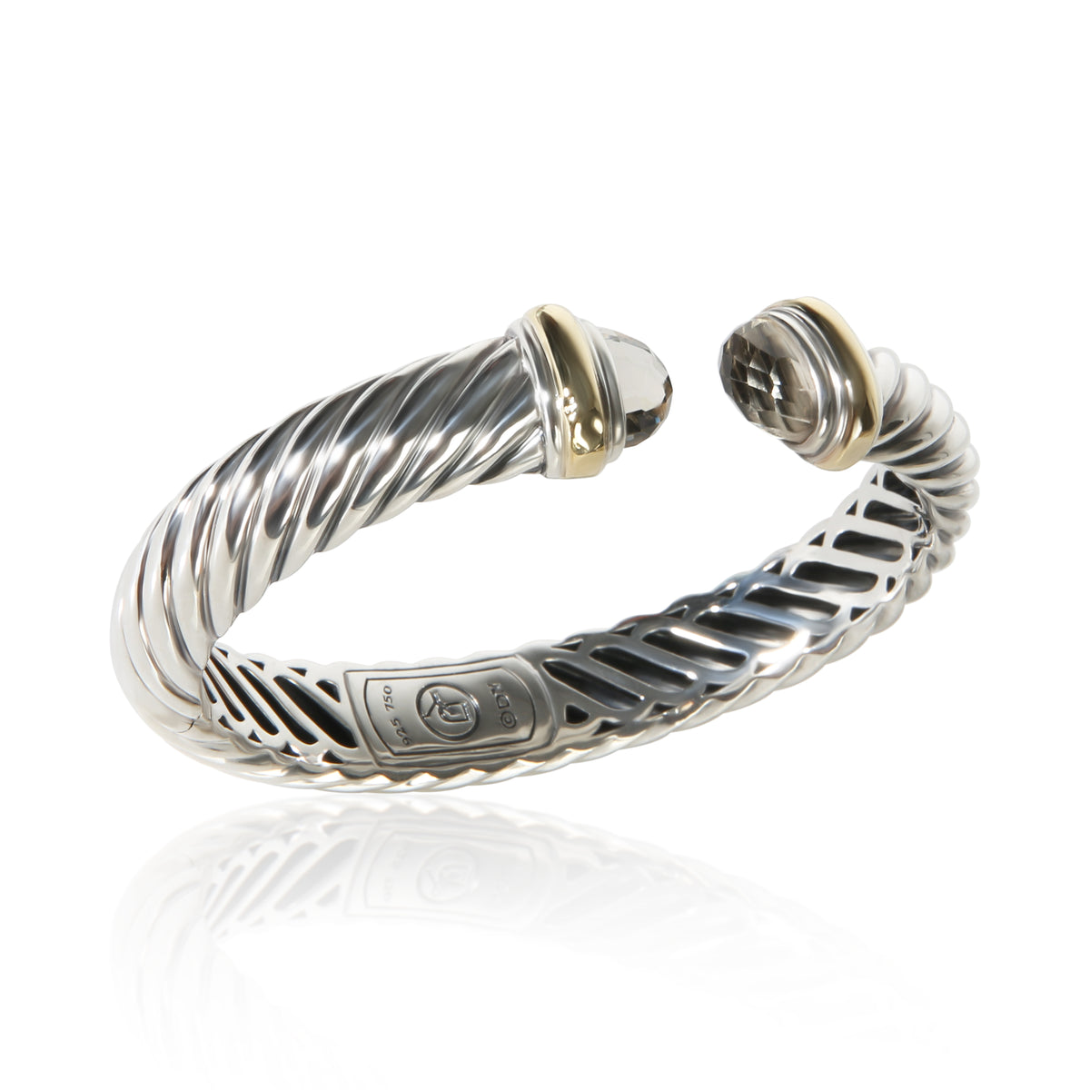 David Yurman Yellow Gold & Sterling Silver Quartz Waverly Cuff Bracelet 4