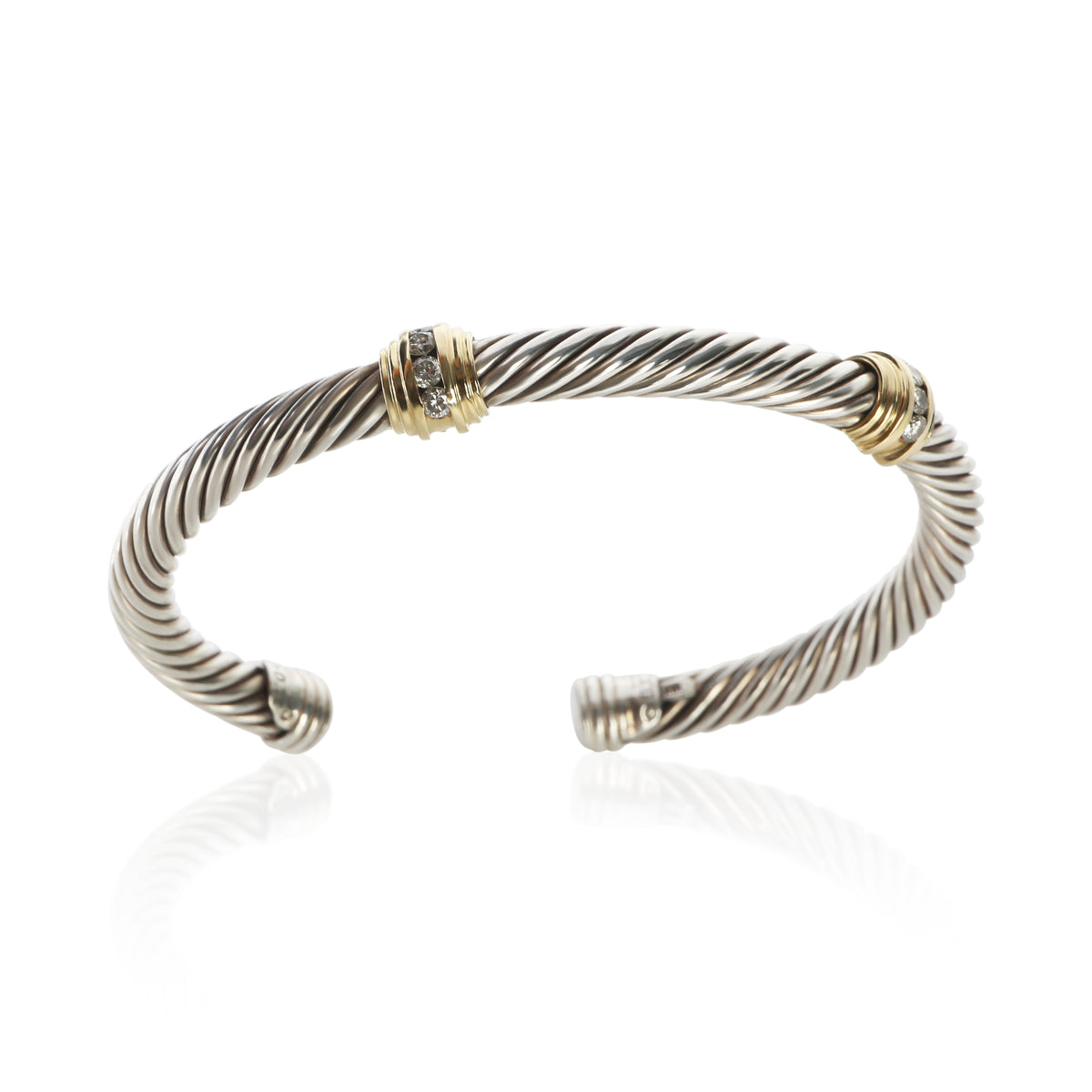 David Yurman Yellow Gold & Sterling Silver Diamond Cable Station Bracelet 4