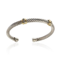 David Yurman Yellow Gold & Sterling Silver Diamond Cable Station Bracelet 4