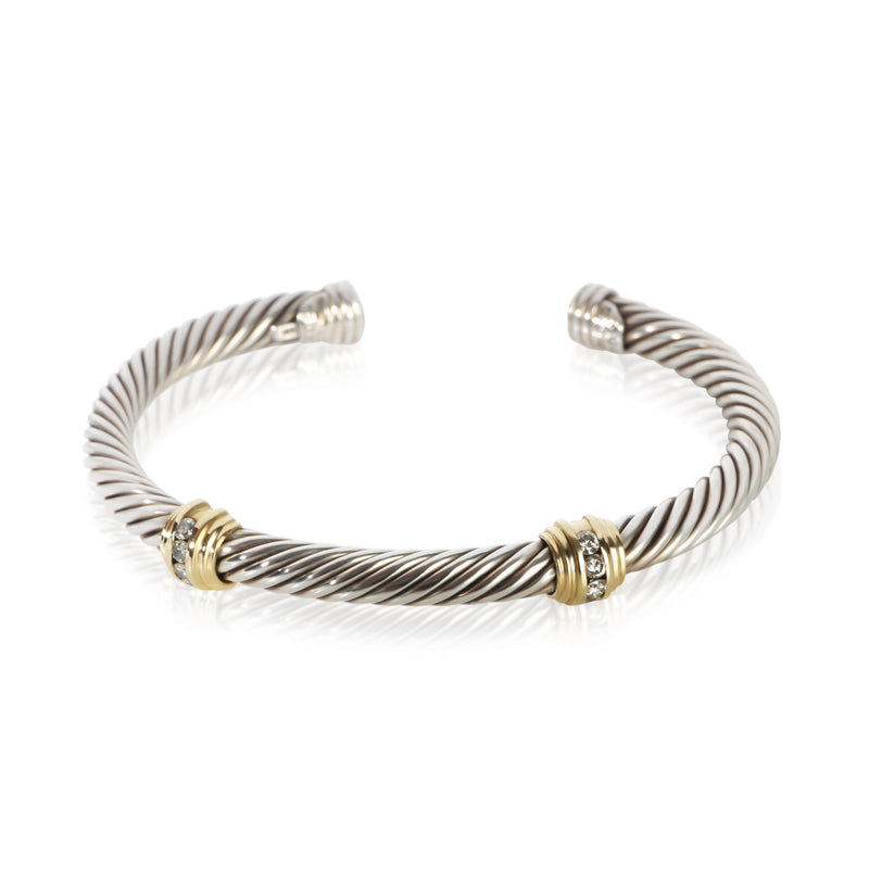 David Yurman Yellow Gold & Sterling Silver Diamond Cable Station Bracelet fv