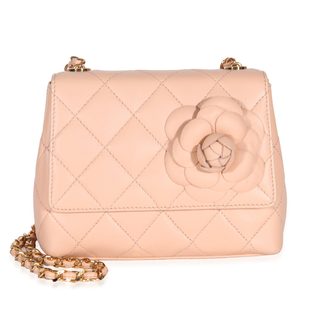 Chanel Vintage Light Pink Quilted Lambskin Camellia Mini Flap Bag Handbag id