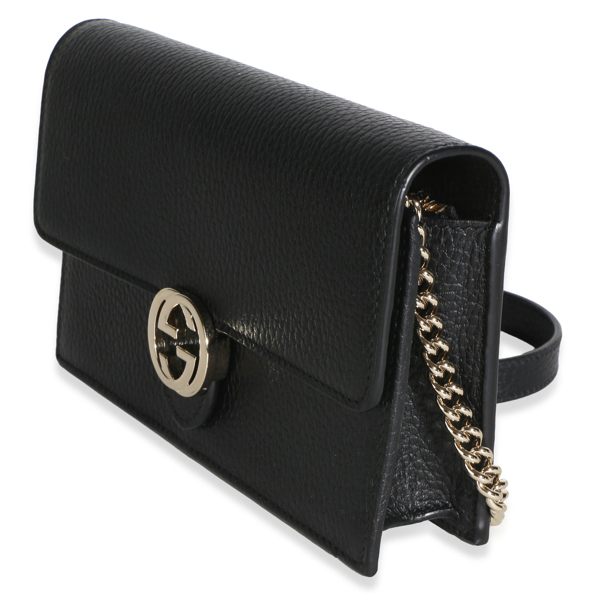 Gucci Black Dollar Calfskin Interlocking G Chain Wallet Handbag 2