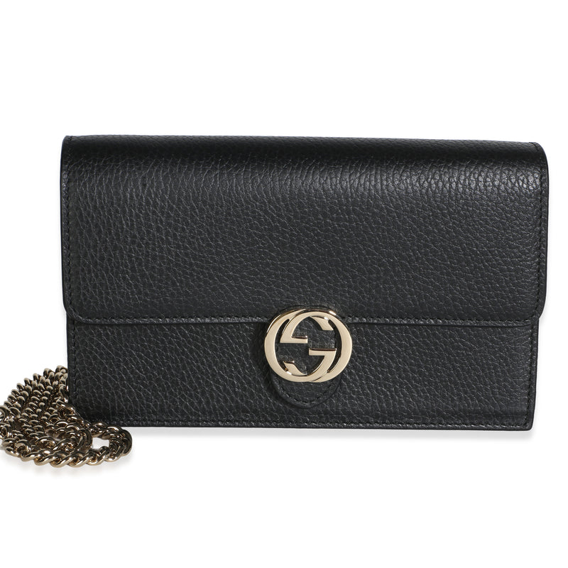 Gucci Black Dollar Calfskin Interlocking G Chain Wallet Handbag id