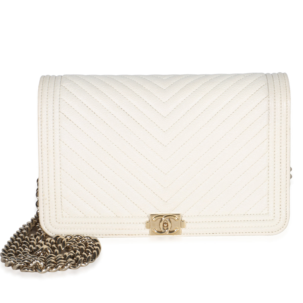Chanel White Caviar Chevron Boy Wallet On Chain Handbag id