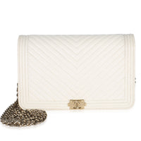 Chanel White Caviar Chevron Boy Wallet On Chain Handbag id