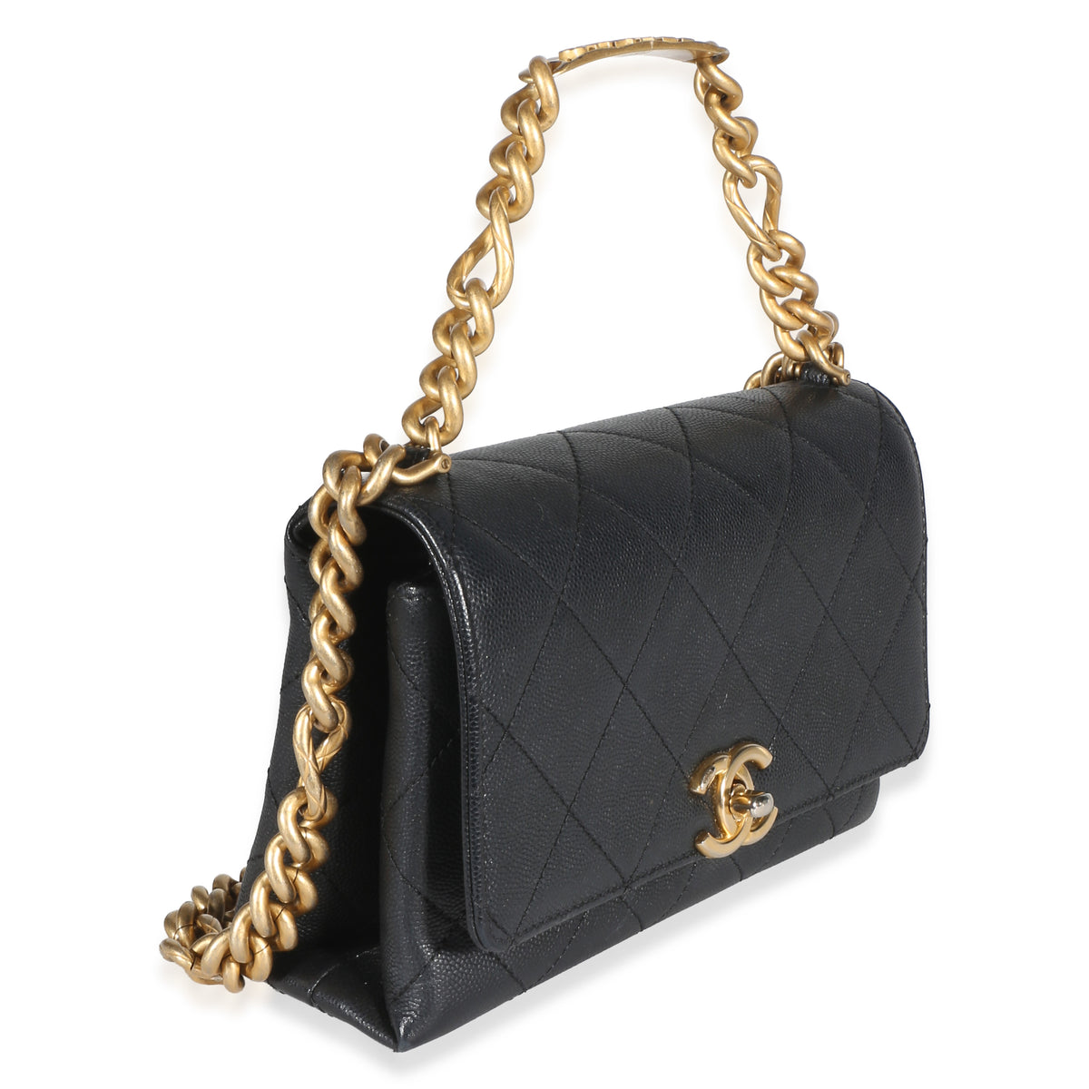 Chanel Black Quilted Caviar Mini Bracelet On Chain Flap Bag Handbag 3