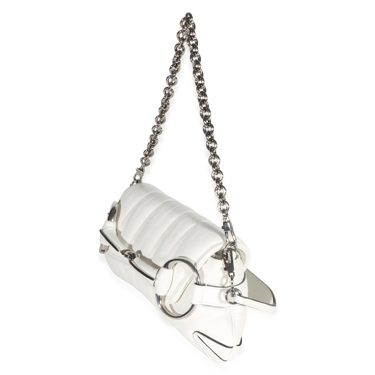 Gucci White Nappa Vertical Matelasse Small Horsebit Chain Shoulder Bag Handbag 2