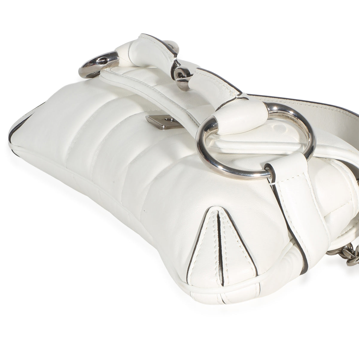 Gucci White Nappa Vertical Matelasse Small Horsebit Chain Shoulder Bag Handbag 6