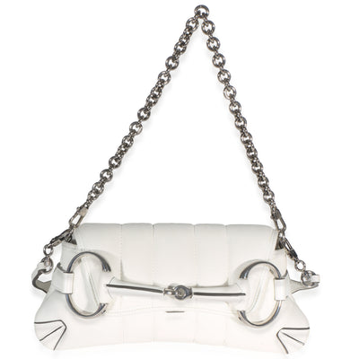 Gucci White Nappa Vertical Matelasse Small Horsebit Chain Shoulder Bag Handbag id