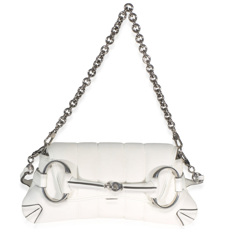 Gucci White Nappa Vertical Matelasse Small Horsebit Chain Shoulder Bag Handbag id