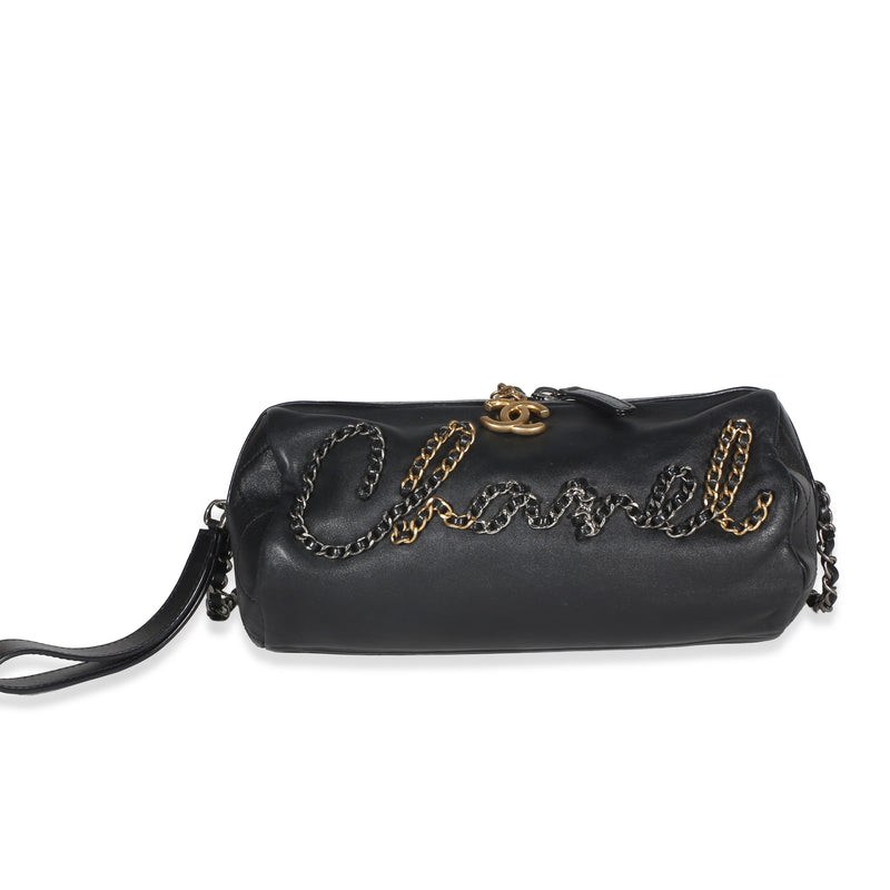 Chanel Black Metallic Lambskin Signe Bowling Bag Handbag id