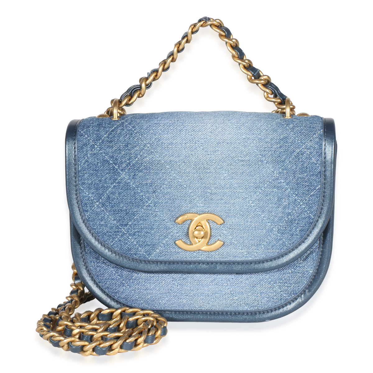 Chanel Blue Quilted Denim Small Messenger Flap Bag Handbag id