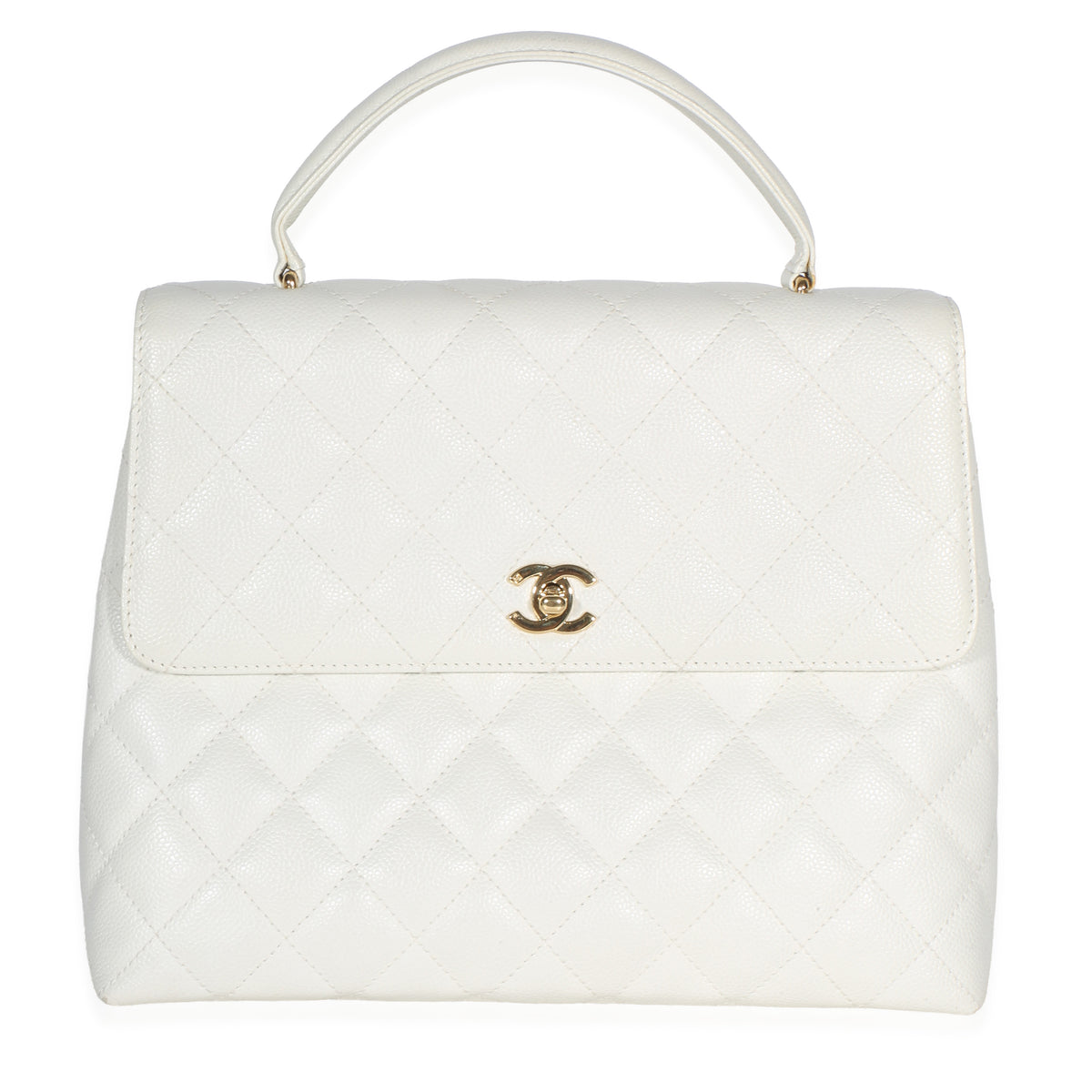 Chanel 24k Vintage White Quilted Caviar Kelly Top Handle Bag Handbag id