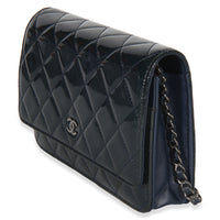Chanel Navy Quilted Patent Wallet On Chain Handbag 2