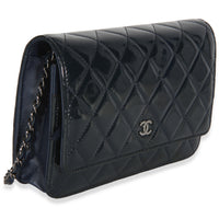 Chanel Navy Quilted Patent Wallet On Chain Handbag 3