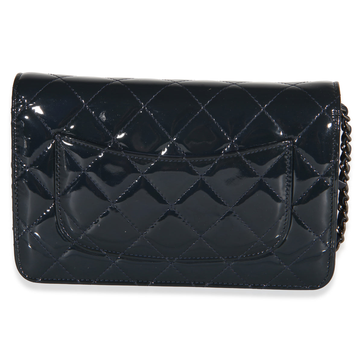 Chanel Navy Quilted Patent Wallet On Chain Handbag 4