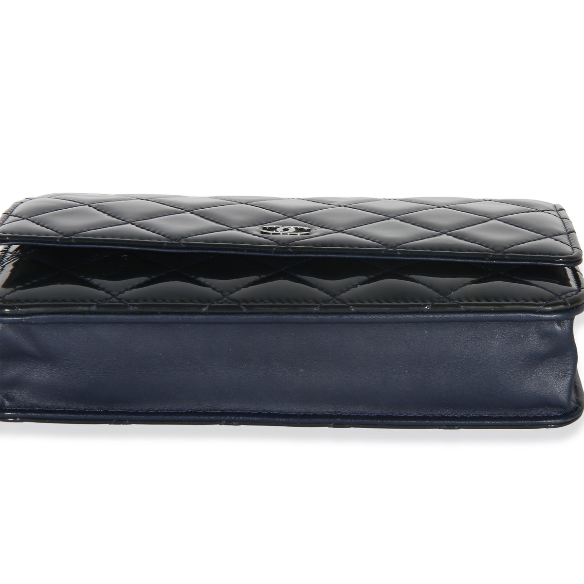Chanel Navy Quilted Patent Wallet On Chain Handbag 5