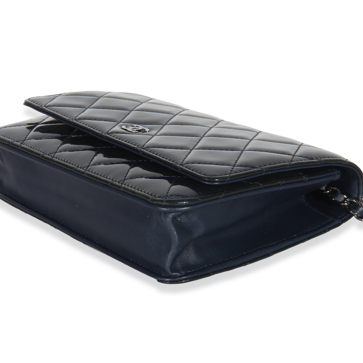 Chanel Navy Quilted Patent Wallet On Chain Handbag 6