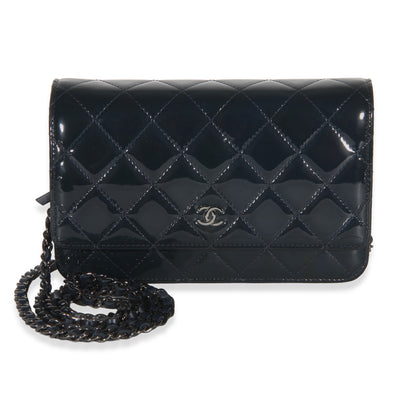 Chanel Navy Quilted Patent Wallet On Chain Handbag id