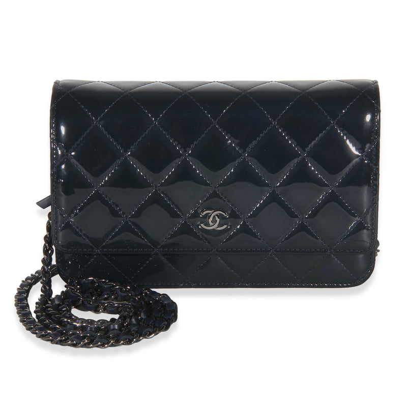 Chanel Navy Quilted Patent Wallet On Chain Handbag id