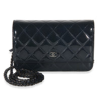 Chanel Navy Quilted Patent Wallet On Chain Handbag id