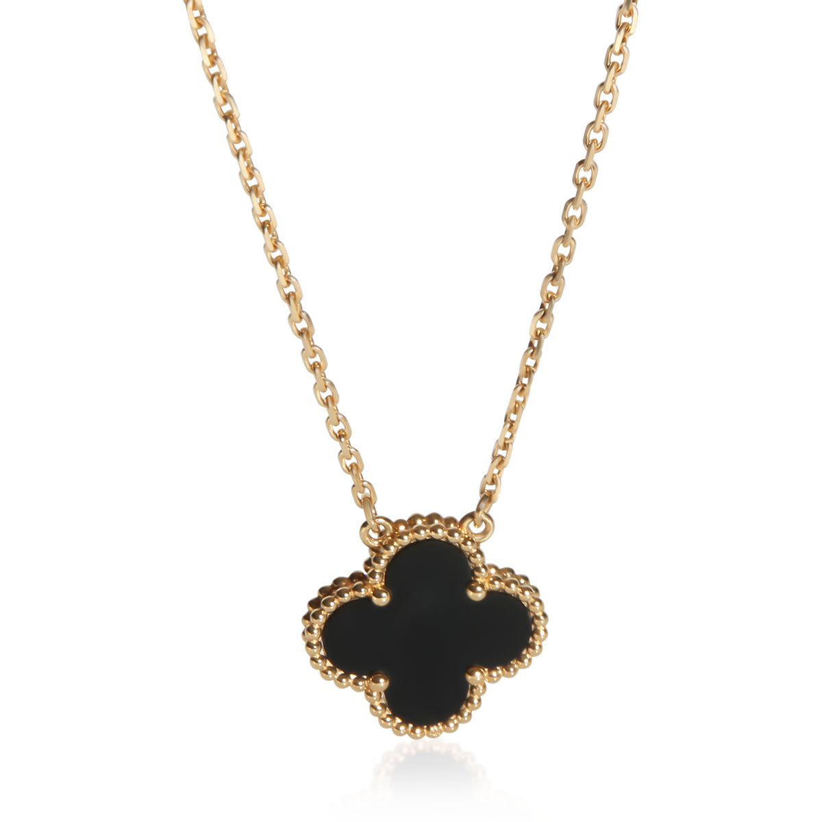 Van Cleef & Arpels Yellow Gold Onyx Vintage Alhambra Pendant fv