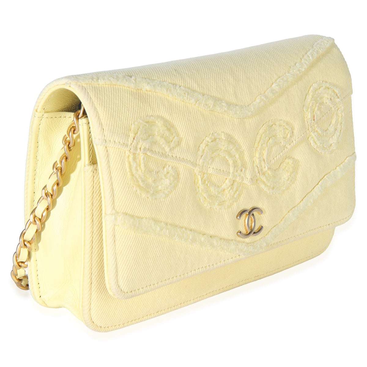 Chanel Yellow Frayed Denim Coco Wallet On Chain Handbag 3