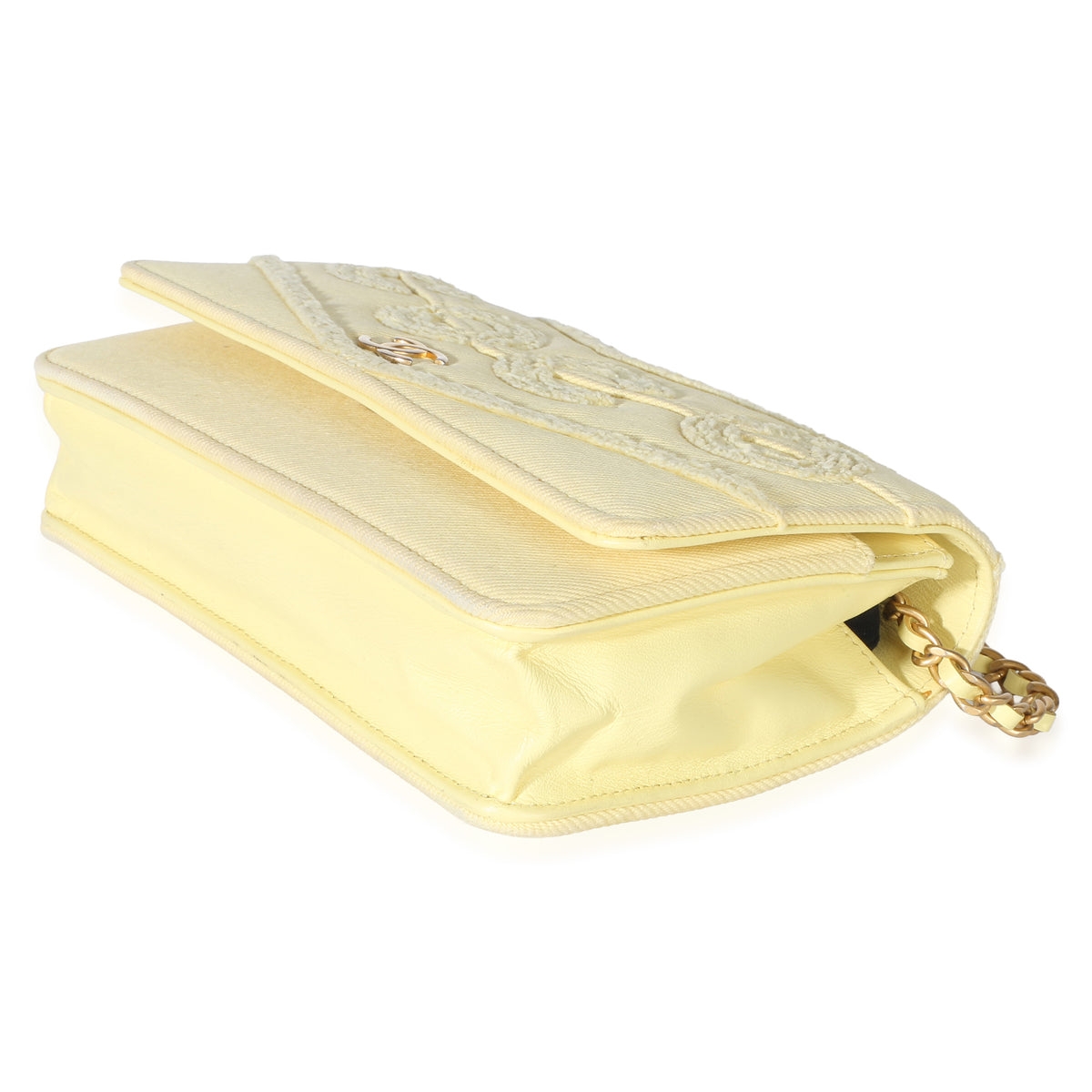 Chanel Yellow Frayed Denim Coco Wallet On Chain Handbag 6