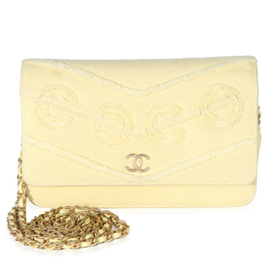 Chanel Yellow Frayed Denim Coco Wallet On Chain Handbag fv
