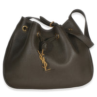 Saint Laurent Dark Green Grained Calfskin Paris VII Small Flat Hobo Handbag id