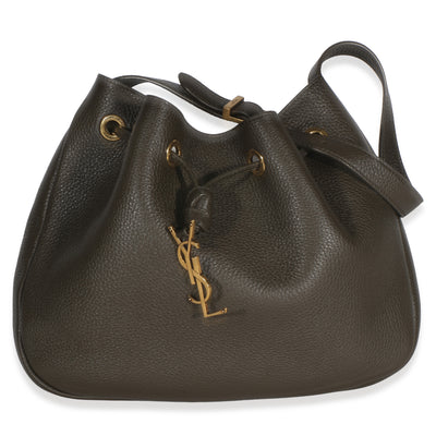 Saint Laurent Dark Green Grained Calfskin Paris VII Small Flat Hobo Handbag id