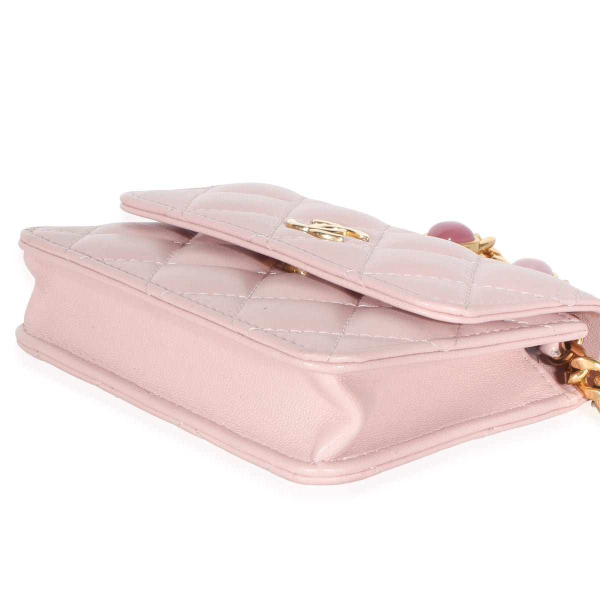 Chanel Light Pink Quilted Lambskin Jeweled Mini Wallet On Chain Handbag 6