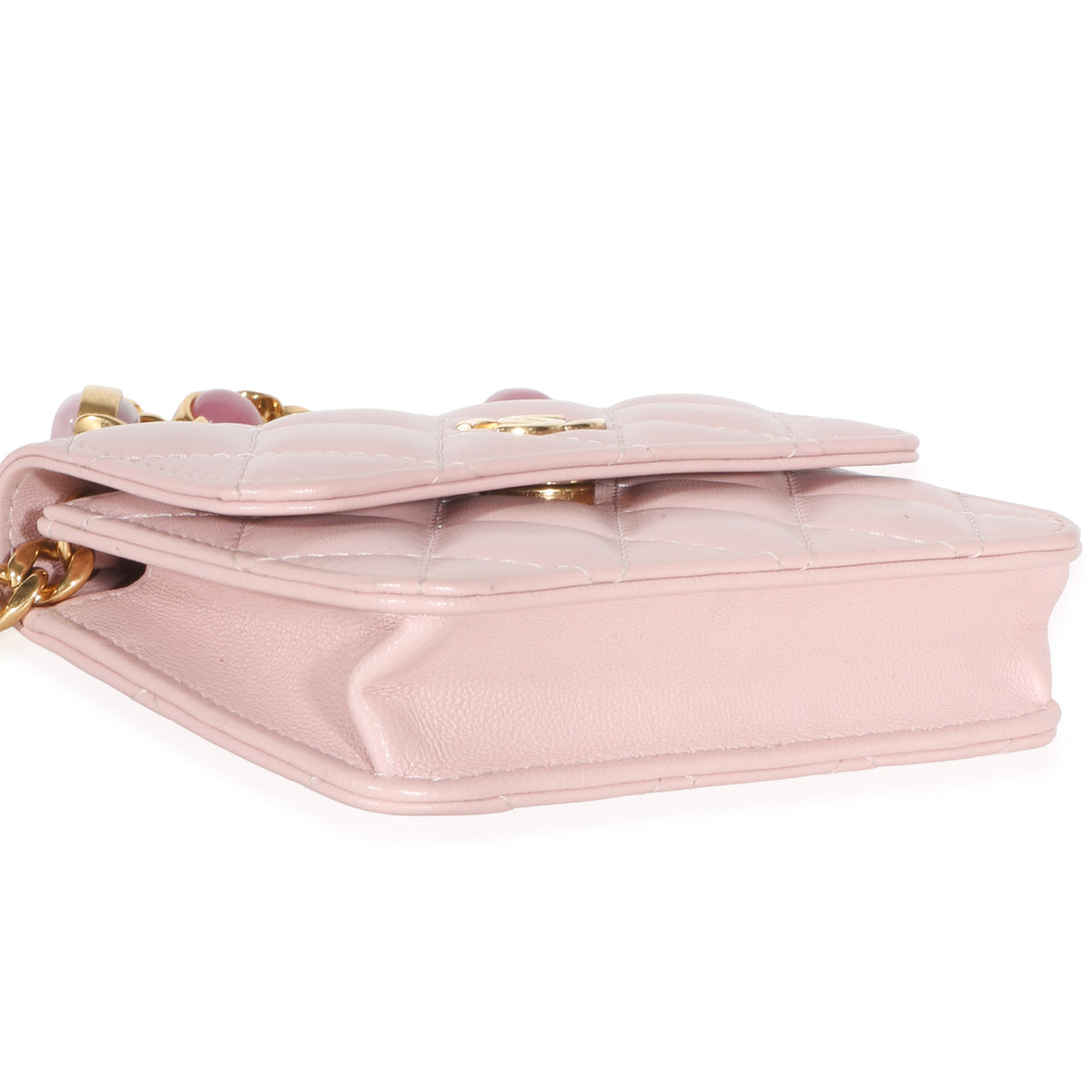 Chanel Light Pink Quilted Lambskin Jeweled Mini Wallet On Chain Handbag 7