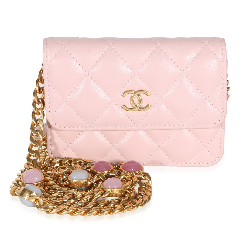 Chanel Light Pink Quilted Lambskin Jeweled Mini Wallet On Chain Handbag id