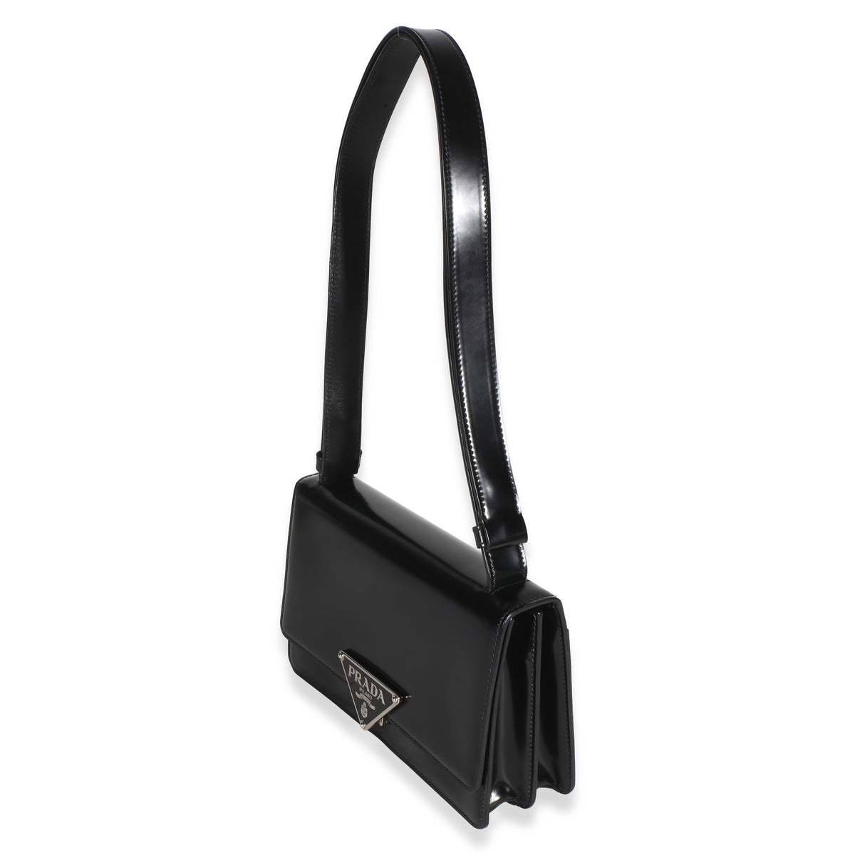 Prada Black Spazzolato Embleme Triangle Flap Bag Handbag 2