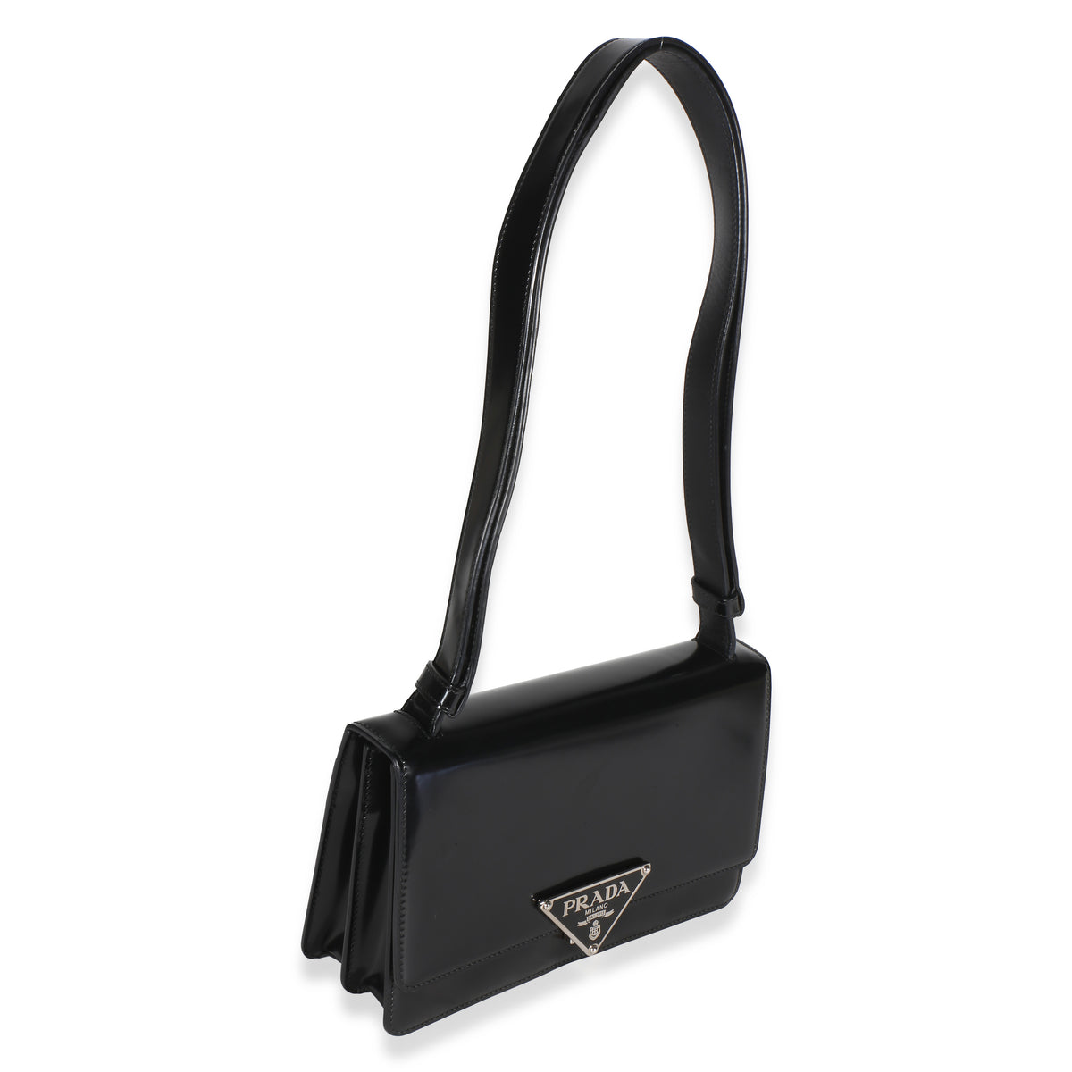Prada Black Spazzolato Embleme Triangle Flap Bag Handbag 3