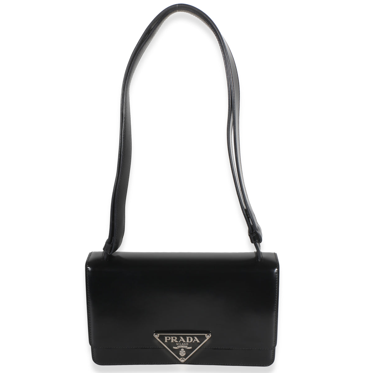Prada Black Spazzolato Embleme Triangle Flap Bag Handbag id