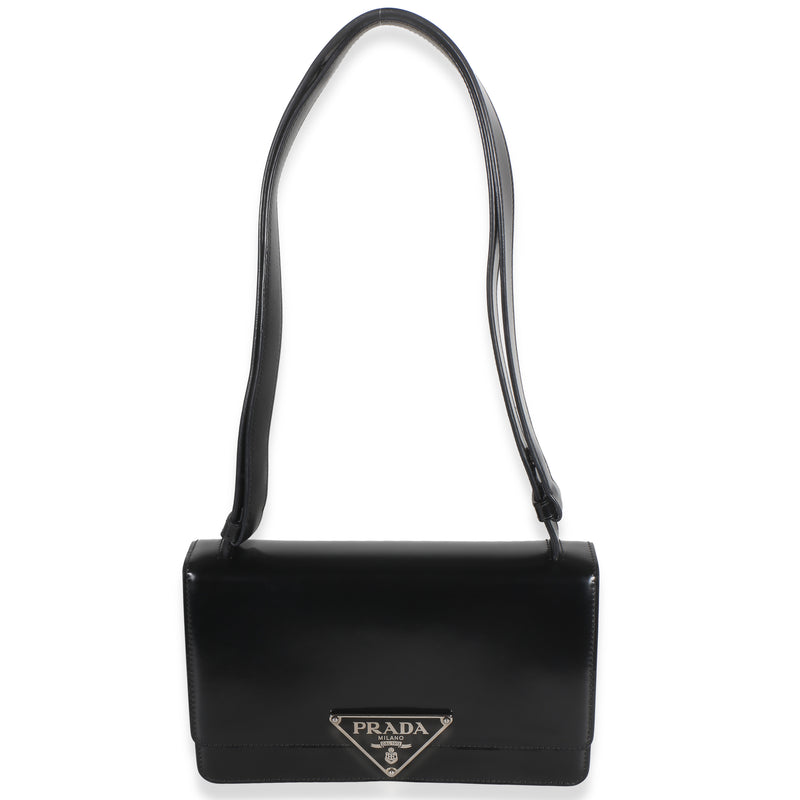 Prada Black Spazzolato Embleme Triangle Flap Bag Handbag id