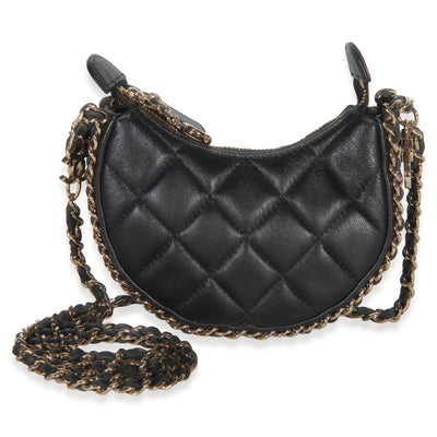 Chanel Black Quilted Lambskin CC Chain Around Mini Moon Hobo Crossbody Handbag id